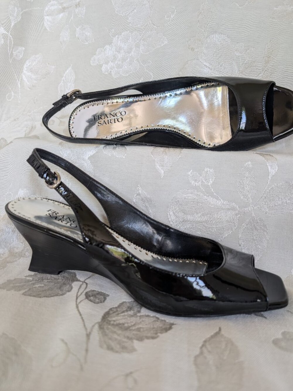 FRANCO SARTO Genuine Leather Slingback Wedge Sandal